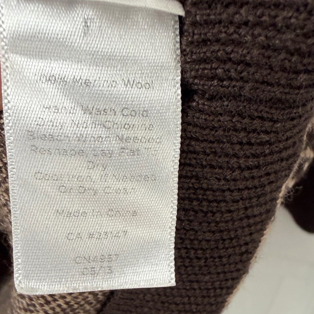 Talbots Merino Wool Brown Houndstooth Sweater‎ Boat Neck Preppy Classic Office M - Picture 13 of 14